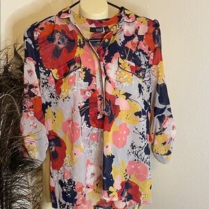 a.n.a sheer Women's Floral Blouse - Red, Pink, Yellow, Blue